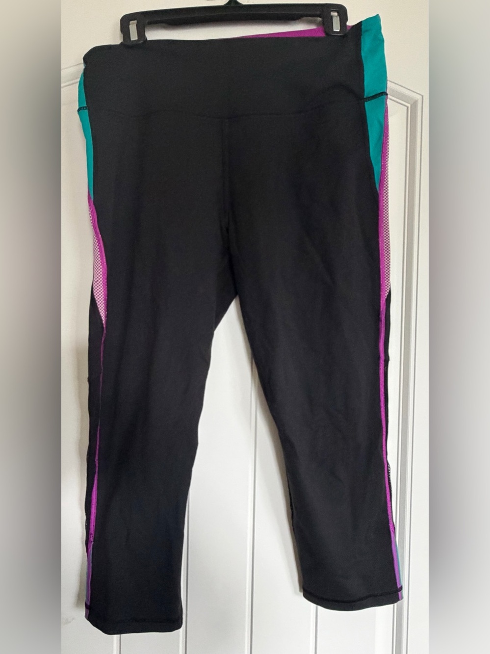 Victoria's Secret Black Capris with Teal and Purple Side Panels